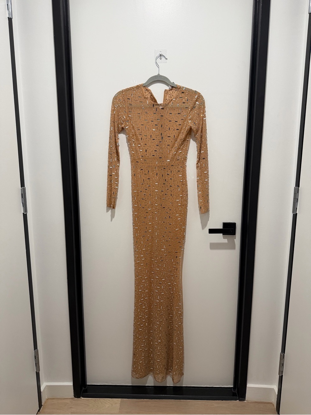 Oh Polly Sequin-Embellished Long Sleeve Maxi Dress - Camel